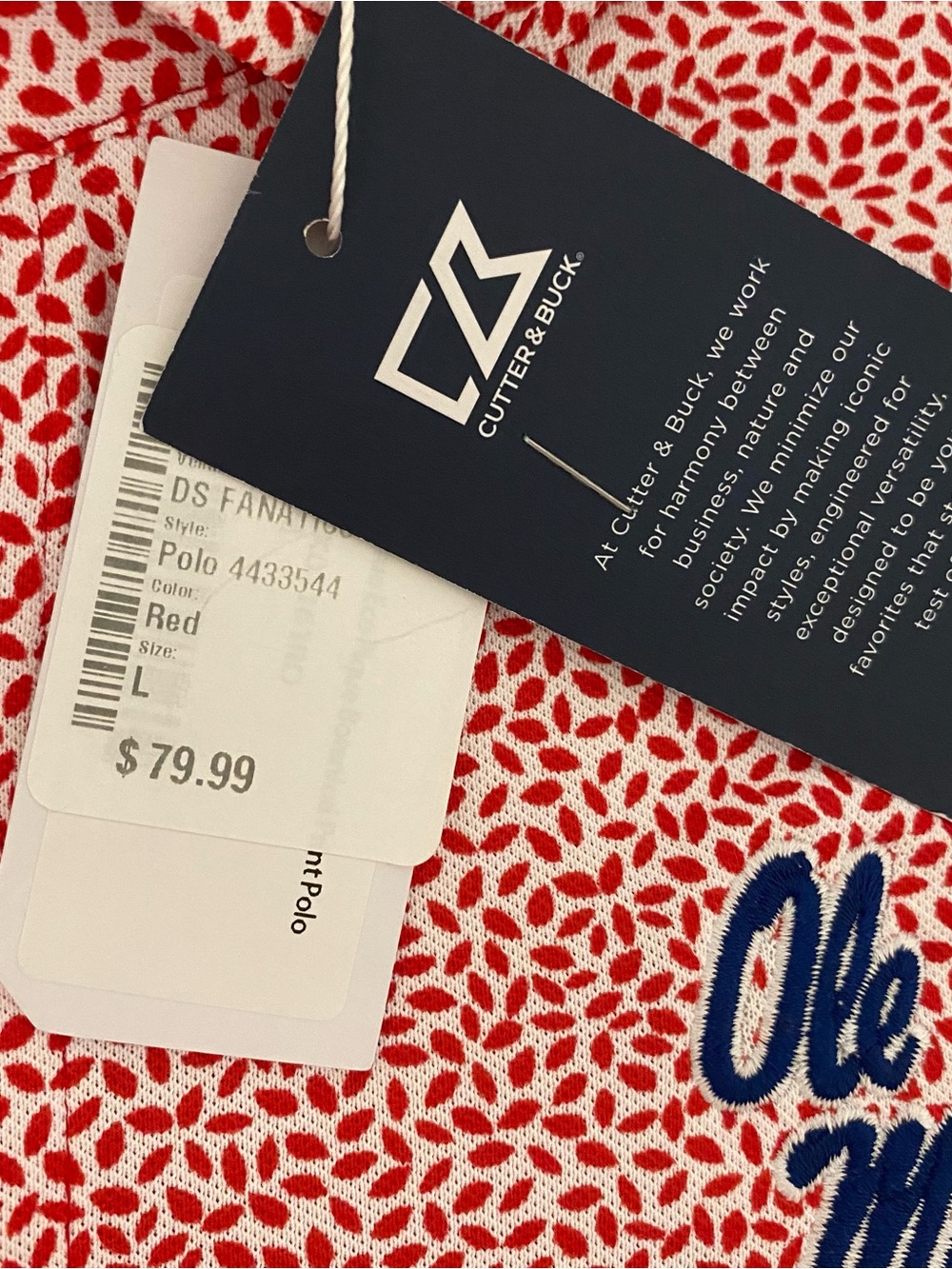 Ole Miss Rebels Cutter & Buck Virtue Eco Pique Floral Polo Mens M NWT - Picture 8 of 11